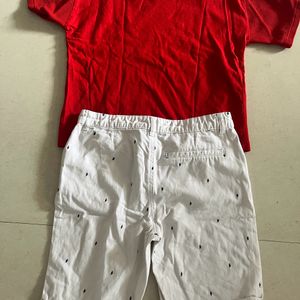 Red And White T-shirt An Shorts Set