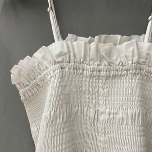 Smock Topped White Cotton Dress