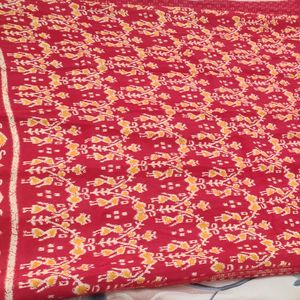 Red Printed Crepe Saree