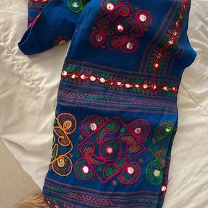 Cotton Dupatta With Mirror Work And Embroidery