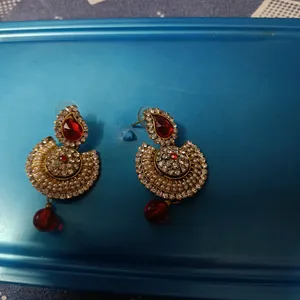 Red And Pearl Coloured Heavy Earrings