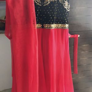 Red &black floor touch(anarkali) dress with a secr