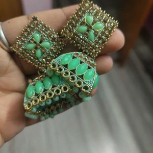 Green Jhumki Earings For Girls Nd Womens