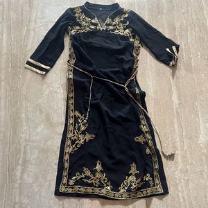 Gold Embroidered Black Kurti