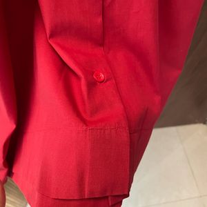 Red Knee Length Shirt Dress- Stitched