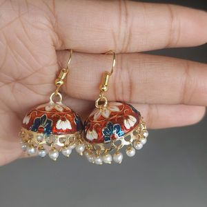 Meenakari Ethnic Flower Print Jhumka Earrrings