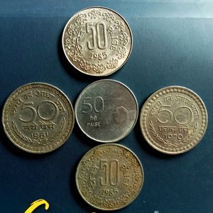 Rare 50 Paise coins -5 nos.