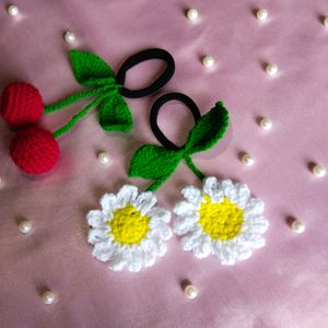 Set Of 2 Cute Daisy And Cherry Hair Ties 🍒🌼