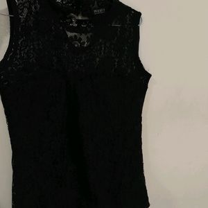 Black Net Sleeveless Top