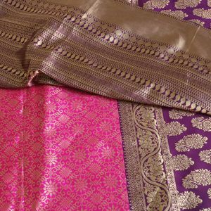 pink and purple silk saree Without blouse Piece