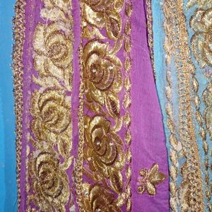 Purple And Blue Dupatta With Golden Colour design