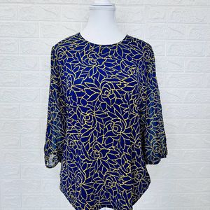 Rose Pattern Navy Blue Short Kurti