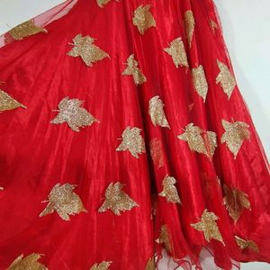 Red Net Satin Ethnic Skirt (Women)