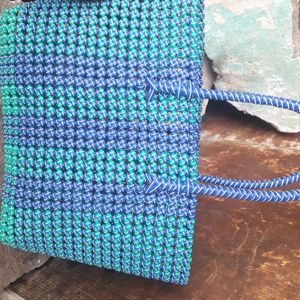 Hand Made Blue With Peacock Green Wire Bag