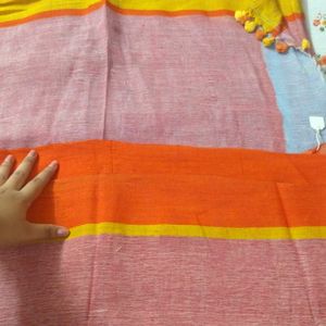 Original Linen Saree With Ganga Jamuna Border