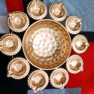 Metal Urli Flower Diya Decoration For Diwali Pooja