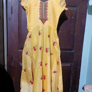 Yellow Embroidery Real Mirrors Work Anarkali Gown