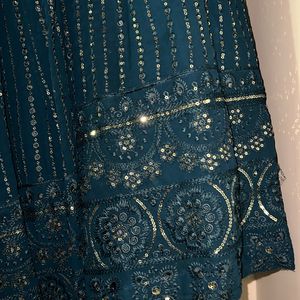 Teal Blue Lehenga With Beautiful Lace Work