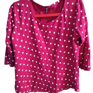 Pink Tops With White Polka Dot Slightly Crop