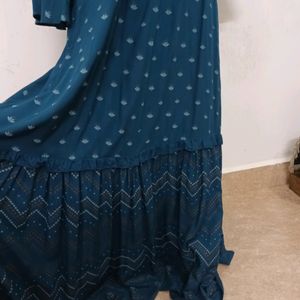 Golden Printed Branded Long Dress