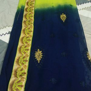 Women Embroidered 2 Shade Saree