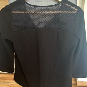 Black Solid Top With Net Embroidery