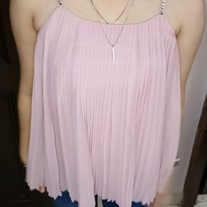 Women Pink Flared Double Layered Sleeveless Top