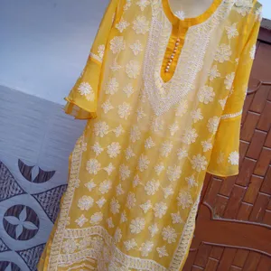 Beautiful Yellow Chicken Georgette Kurti