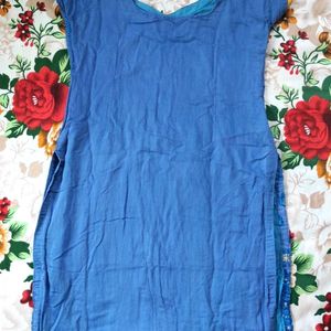 Stitched Blue Embroied Cotton Kurtha | Size 36