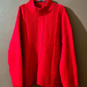 Red High Neck Sweater Korean