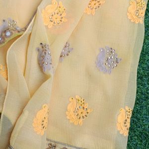 Beautiful Yellow Embroidered Saree Pure Chiffon