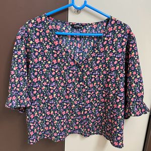 Floral Print Shirt Style Top