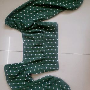 Green Polka Dot Puff Sleeves Full Top