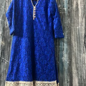 Net Embroidered Straight Kurti