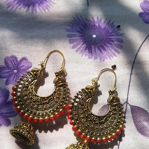 Beautiful Golden And Red Ear Rings