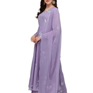 Crepe Lavender Anarkali Kurta Set Of 3