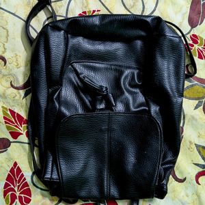 Black Synthetic Leather Backpack