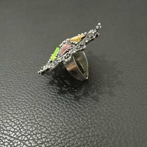 Multi Colour German Silver Finger Ring