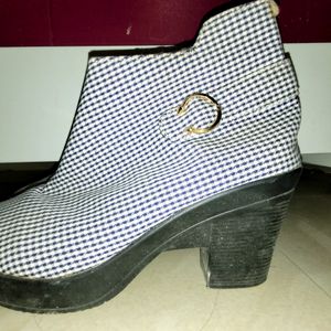 Bata Black And White Checked Boot With Heels