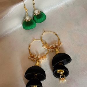 Handmade Jhumka Earring Green And Black Combo