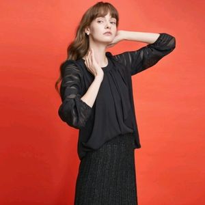 New Korean Black Ruffled Blousen