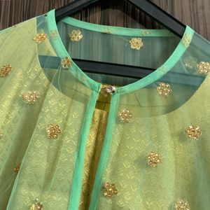 Banarasi Suit With Net Long Koti