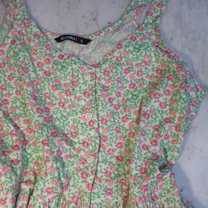 Floral Pink And Green Cottagecore Dress