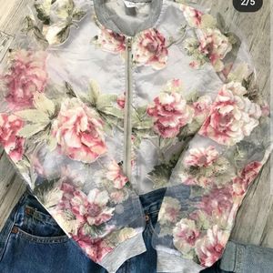 Korean Sheer Sleeves Floral Jacket