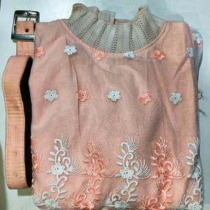 Inner Rayon And Outer Net Cloth Peach Colour Top