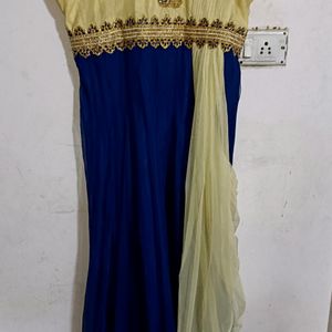 Ethnic Wear Gown In Dark Blue And Golden I Colour