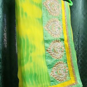 Lime Green Saree along With Blouse