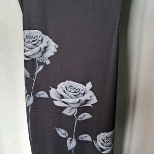 BLACK SLEEVELESS ROSE FLOWER PRINTED DRESS