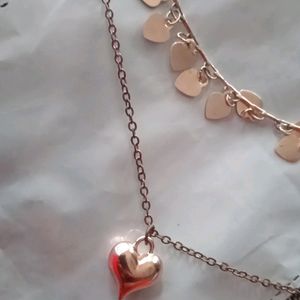 Oxidised Chain With Rose Gold Heart Dollar