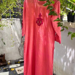 Coral Pink Slitted kurta